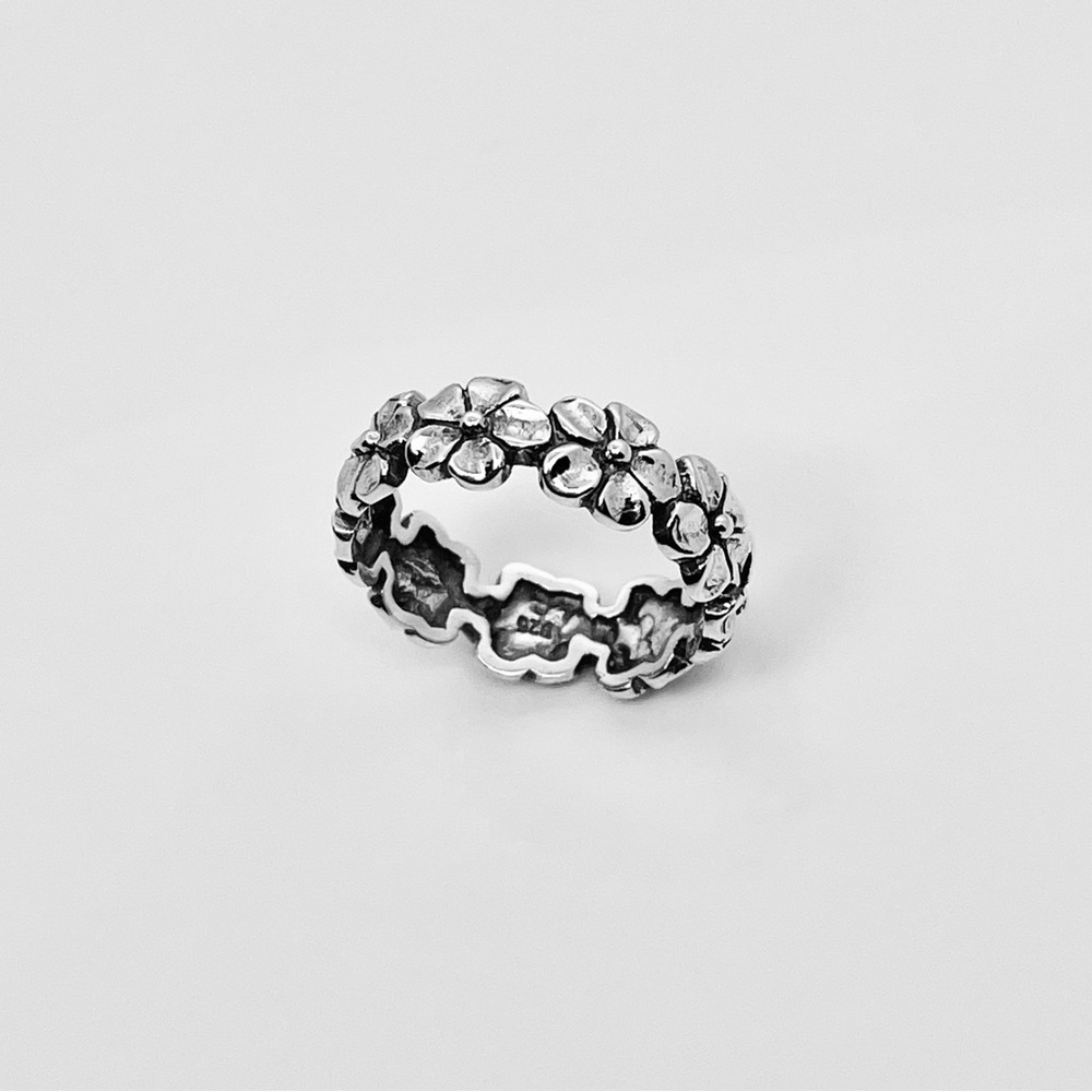 Sterling Silver Eternity Plumeria Band, Hawaii Flower Ring, Silver Ring, Lei